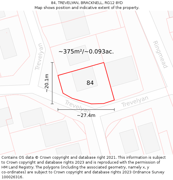 84, TREVELYAN, BRACKNELL, RG12 8YD: Plot and title map