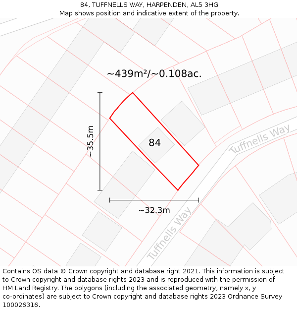84, TUFFNELLS WAY, HARPENDEN, AL5 3HG: Plot and title map