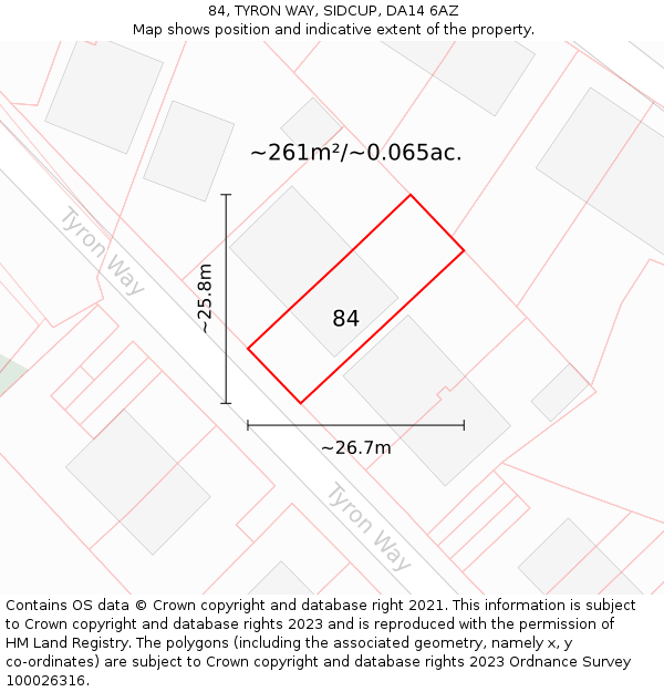 84, TYRON WAY, SIDCUP, DA14 6AZ: Plot and title map