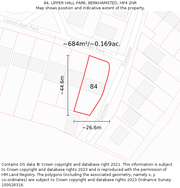 84, UPPER HALL PARK, BERKHAMSTED, HP4 2NR: Plot and title map