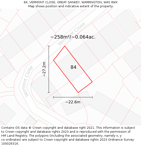 84, VERMONT CLOSE, GREAT SANKEY, WARRINGTON, WA5 8WX: Plot and title map