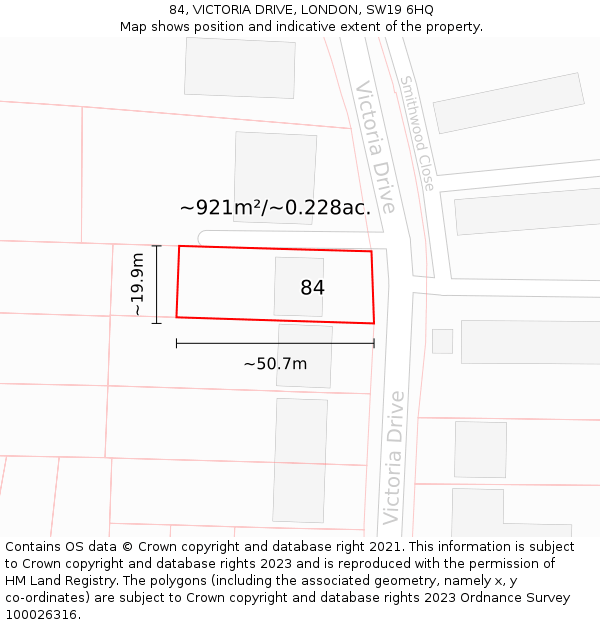 84, VICTORIA DRIVE, LONDON, SW19 6HQ: Plot and title map