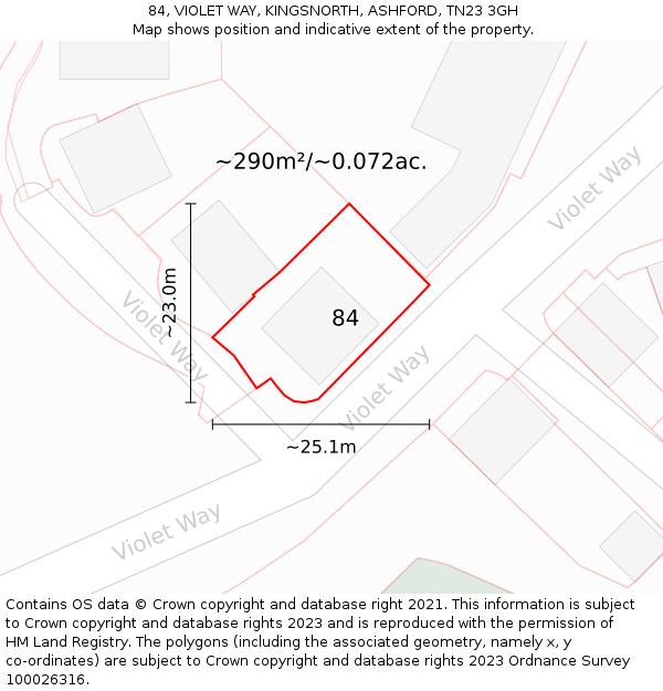 84, VIOLET WAY, KINGSNORTH, ASHFORD, TN23 3GH: Plot and title map
