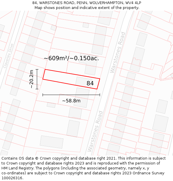 84, WARSTONES ROAD, PENN, WOLVERHAMPTON, WV4 4LP: Plot and title map