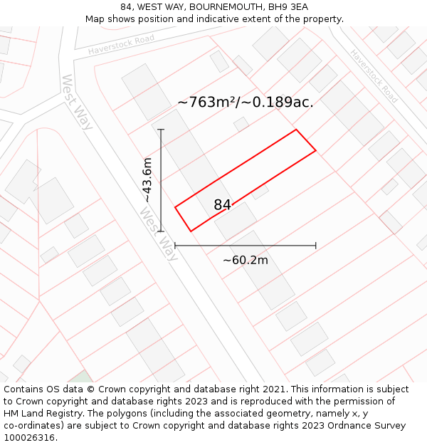 84, WEST WAY, BOURNEMOUTH, BH9 3EA: Plot and title map