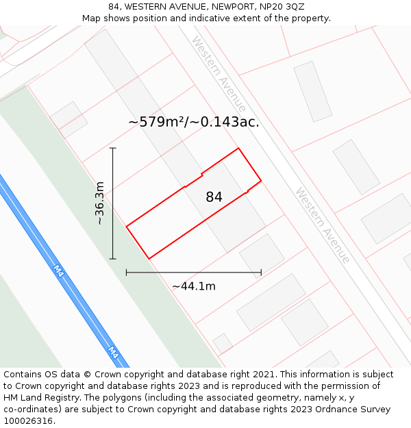84, WESTERN AVENUE, NEWPORT, NP20 3QZ: Plot and title map