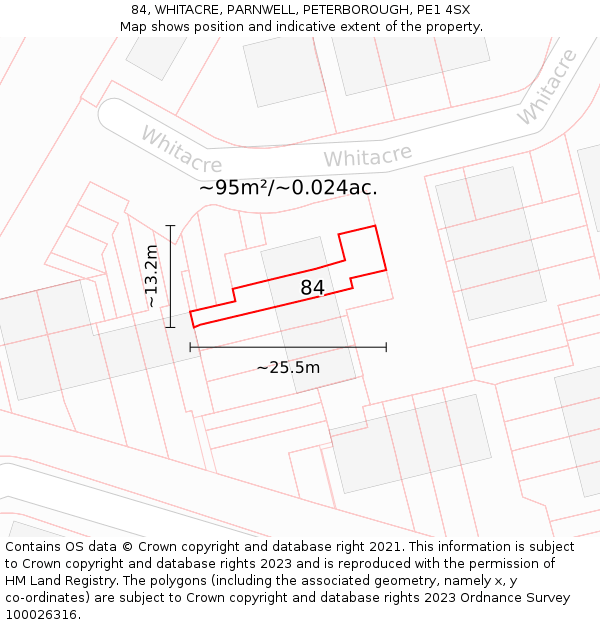 84, WHITACRE, PARNWELL, PETERBOROUGH, PE1 4SX: Plot and title map