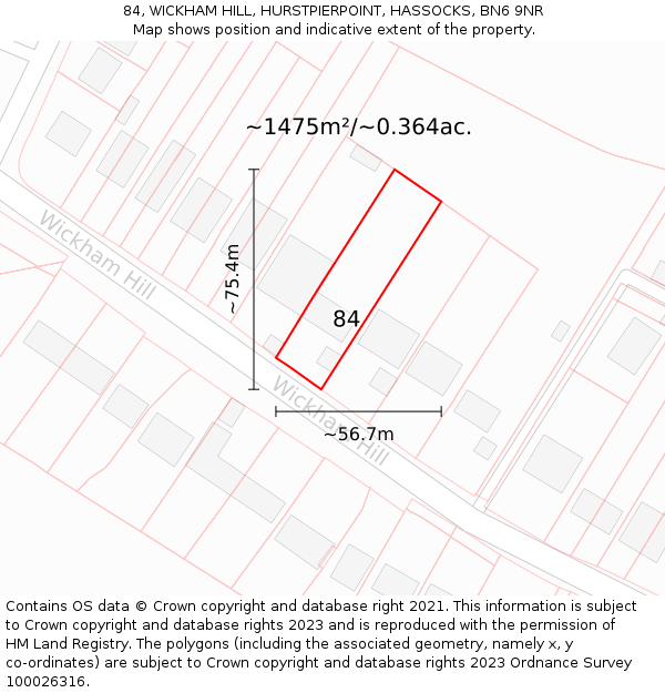 84, WICKHAM HILL, HURSTPIERPOINT, HASSOCKS, BN6 9NR: Plot and title map