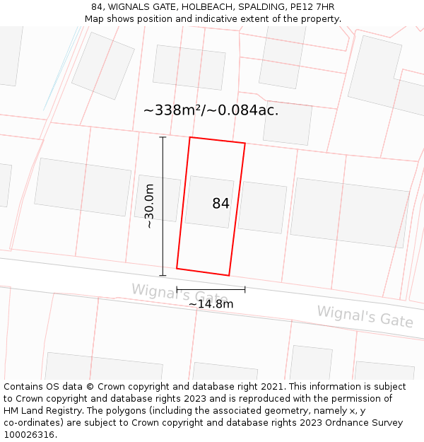 84, WIGNALS GATE, HOLBEACH, SPALDING, PE12 7HR: Plot and title map