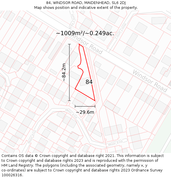 84, WINDSOR ROAD, MAIDENHEAD, SL6 2DJ: Plot and title map