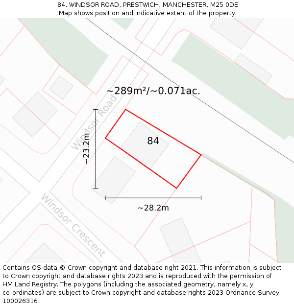 84, WINDSOR ROAD, PRESTWICH, MANCHESTER, M25 0DE: Plot and title map