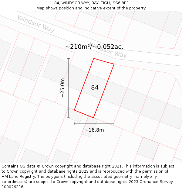 84, WINDSOR WAY, RAYLEIGH, SS6 8PF: Plot and title map