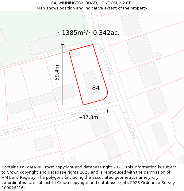 84, WINNINGTON ROAD, LONDON, N2 0TU: Plot and title map