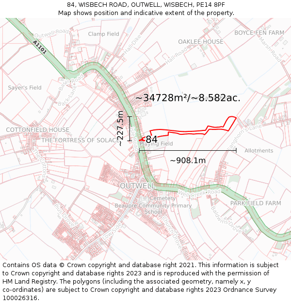 84, WISBECH ROAD, OUTWELL, WISBECH, PE14 8PF: Plot and title map