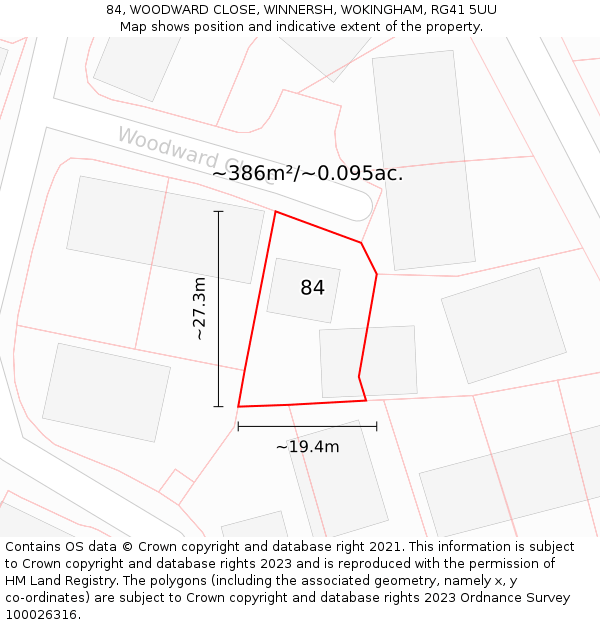 84, WOODWARD CLOSE, WINNERSH, WOKINGHAM, RG41 5UU: Plot and title map