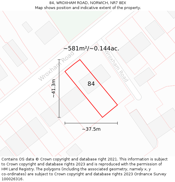 84, WROXHAM ROAD, NORWICH, NR7 8EX: Plot and title map