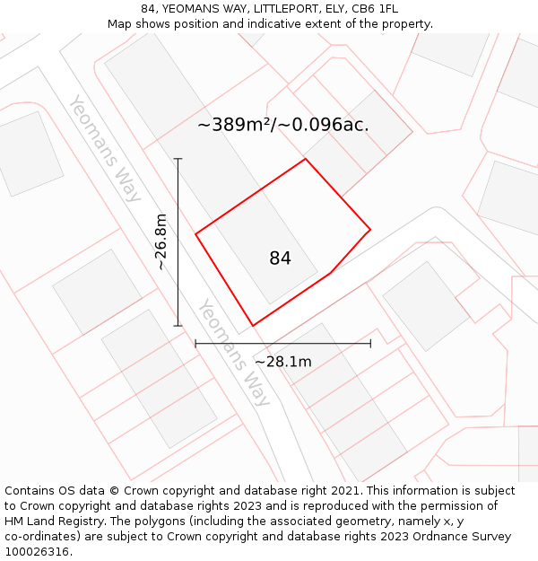 84, YEOMANS WAY, LITTLEPORT, ELY, CB6 1FL: Plot and title map