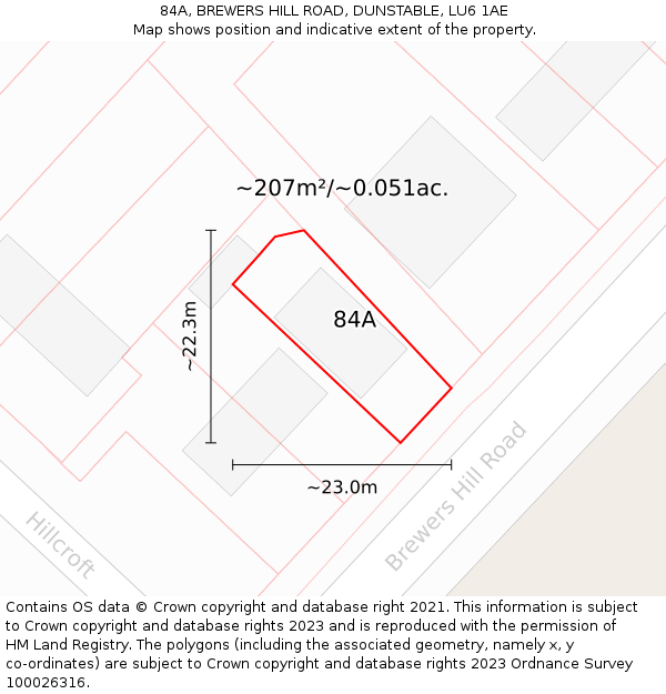 84A, BREWERS HILL ROAD, DUNSTABLE, LU6 1AE: Plot and title map