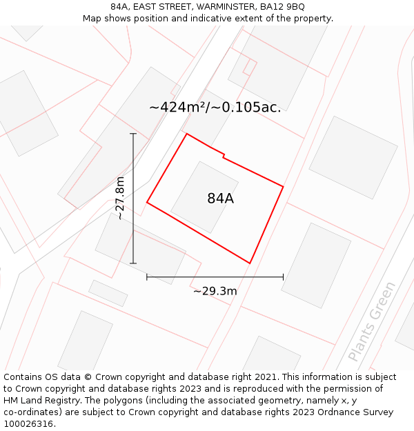 84A, EAST STREET, WARMINSTER, BA12 9BQ: Plot and title map