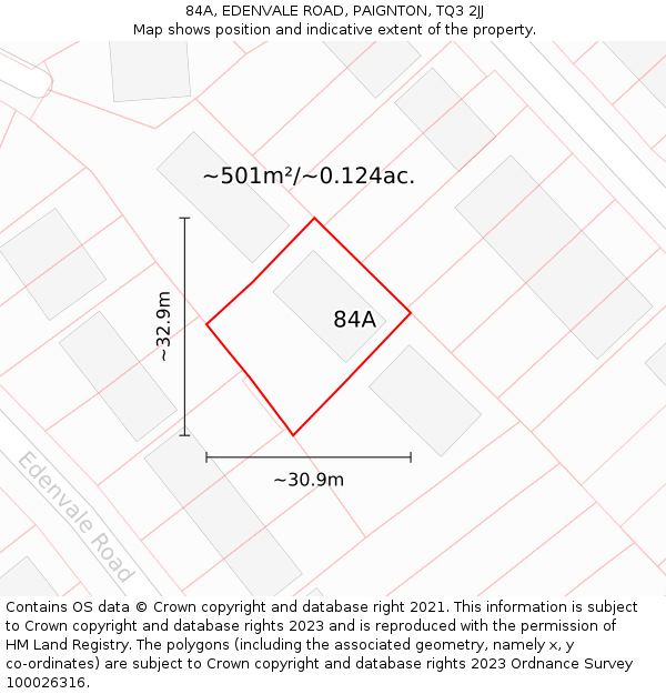 84A, EDENVALE ROAD, PAIGNTON, TQ3 2JJ: Plot and title map