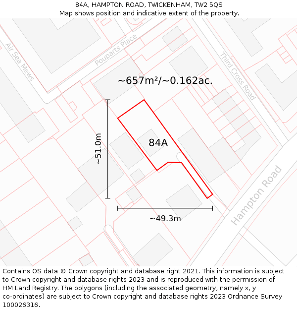 84A, HAMPTON ROAD, TWICKENHAM, TW2 5QS: Plot and title map