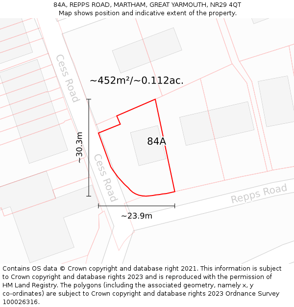 84A, REPPS ROAD, MARTHAM, GREAT YARMOUTH, NR29 4QT: Plot and title map