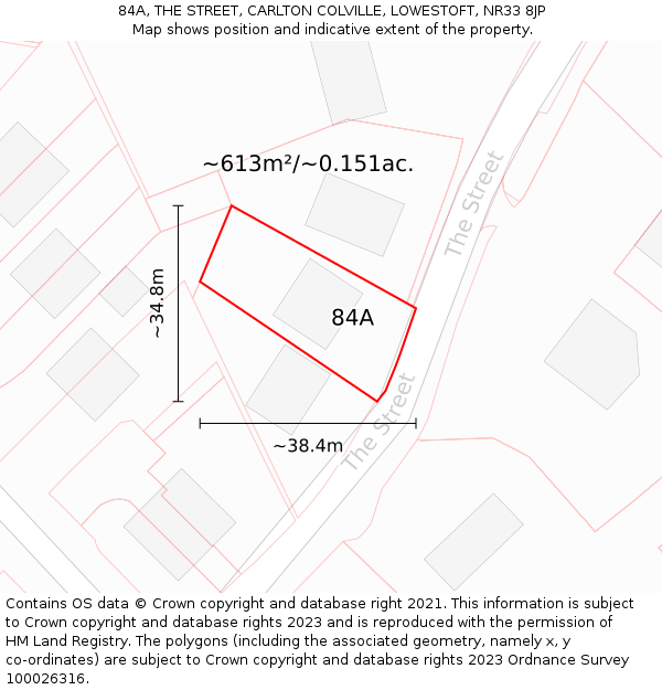 84A, THE STREET, CARLTON COLVILLE, LOWESTOFT, NR33 8JP: Plot and title map