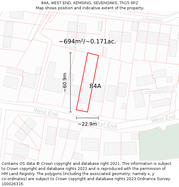 84A, WEST END, KEMSING, SEVENOAKS, TN15 6PZ: Plot and title map