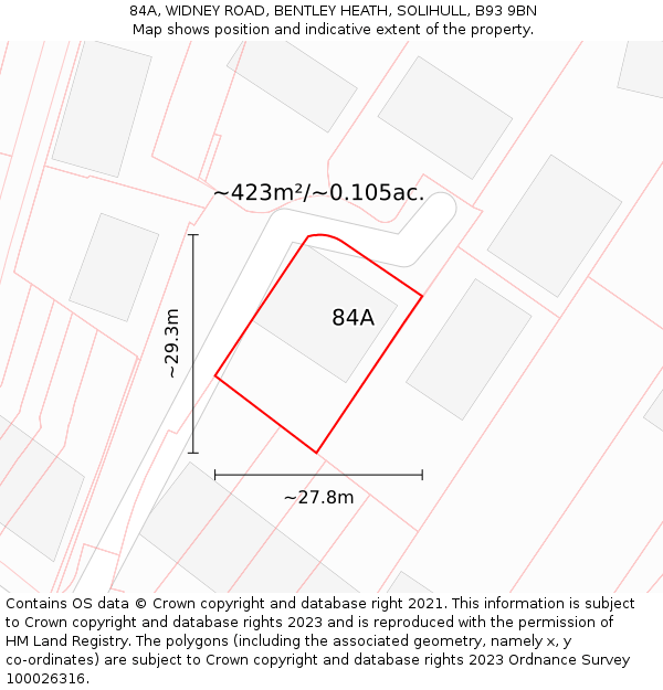 84A, WIDNEY ROAD, BENTLEY HEATH, SOLIHULL, B93 9BN: Plot and title map