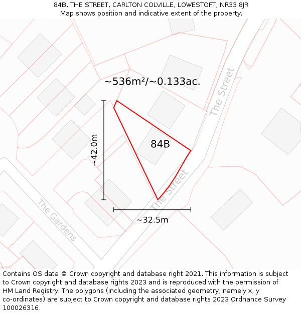 84B, THE STREET, CARLTON COLVILLE, LOWESTOFT, NR33 8JR: Plot and title map