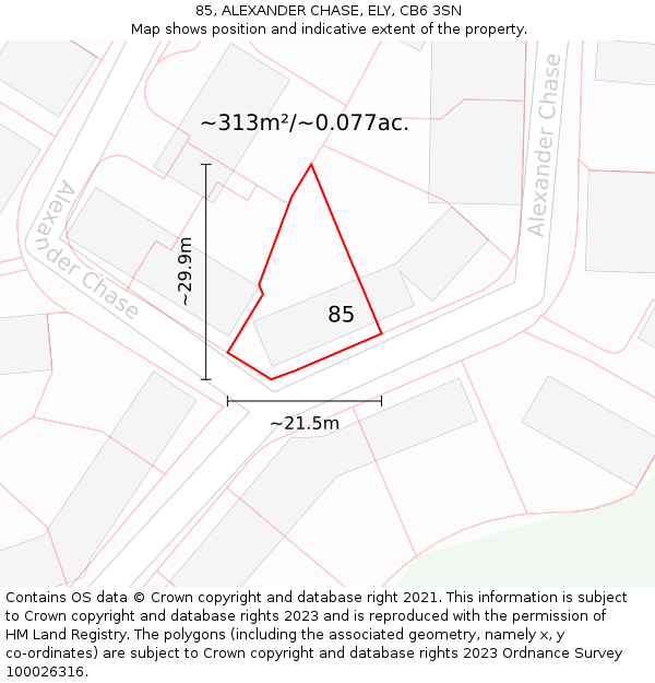 85, ALEXANDER CHASE, ELY, CB6 3SN: Plot and title map