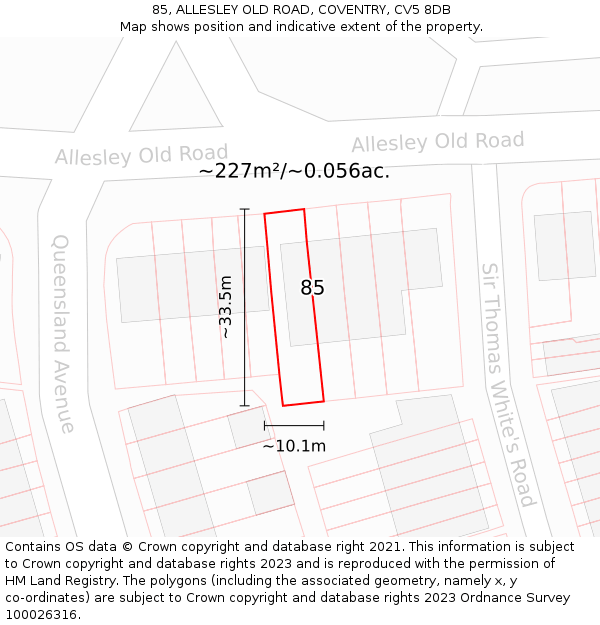 85, ALLESLEY OLD ROAD, COVENTRY, CV5 8DB: Plot and title map