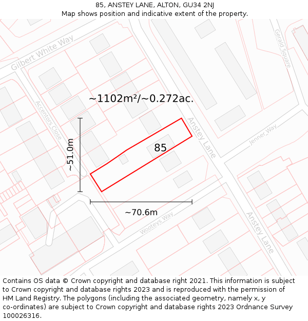 85, ANSTEY LANE, ALTON, GU34 2NJ: Plot and title map