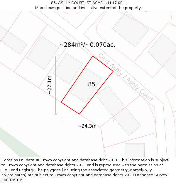 85, ASHLY COURT, ST ASAPH, LL17 0PH: Plot and title map