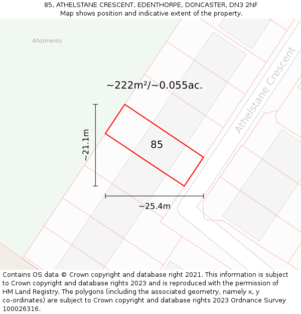 85, ATHELSTANE CRESCENT, EDENTHORPE, DONCASTER, DN3 2NF: Plot and title map
