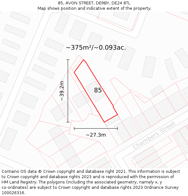 85, AVON STREET, DERBY, DE24 8TL: Plot and title map