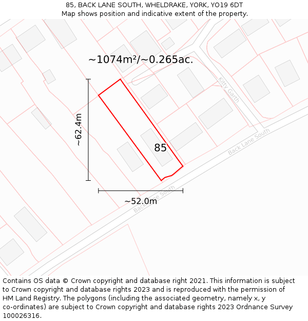 85, BACK LANE SOUTH, WHELDRAKE, YORK, YO19 6DT: Plot and title map
