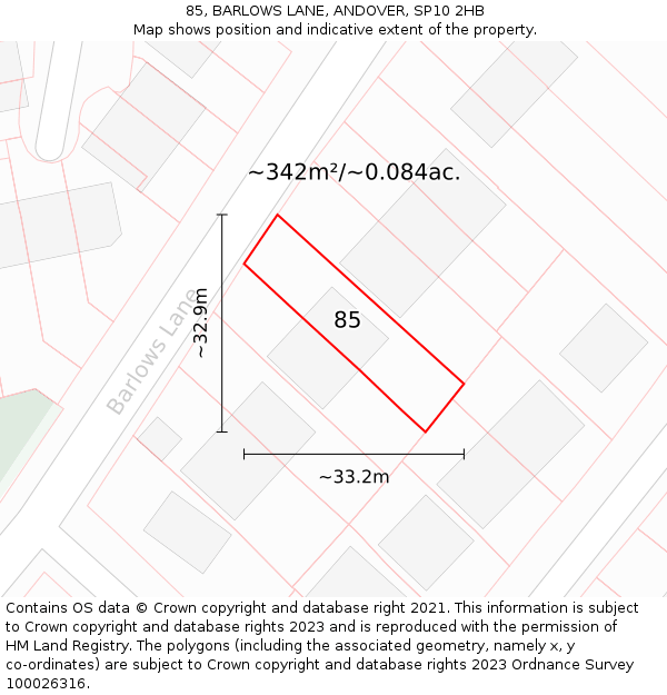 85, BARLOWS LANE, ANDOVER, SP10 2HB: Plot and title map