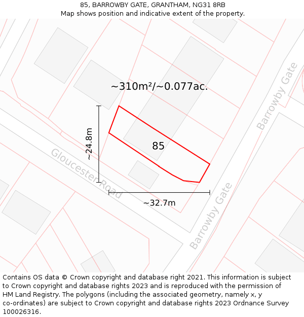 85, BARROWBY GATE, GRANTHAM, NG31 8RB: Plot and title map
