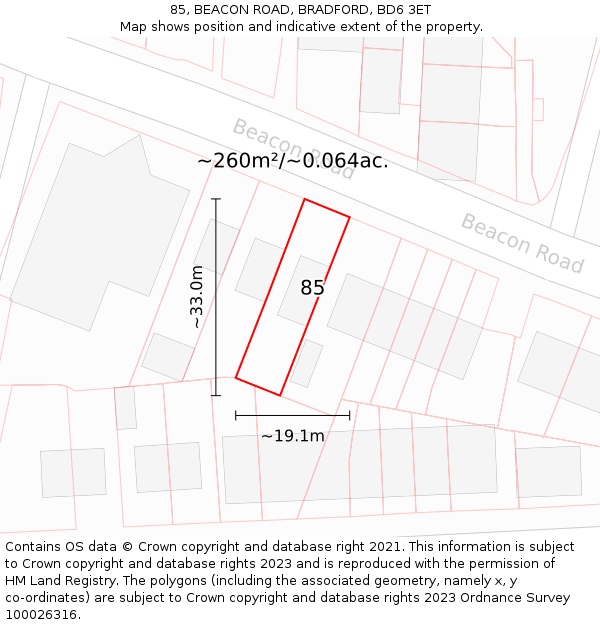 85, BEACON ROAD, BRADFORD, BD6 3ET: Plot and title map