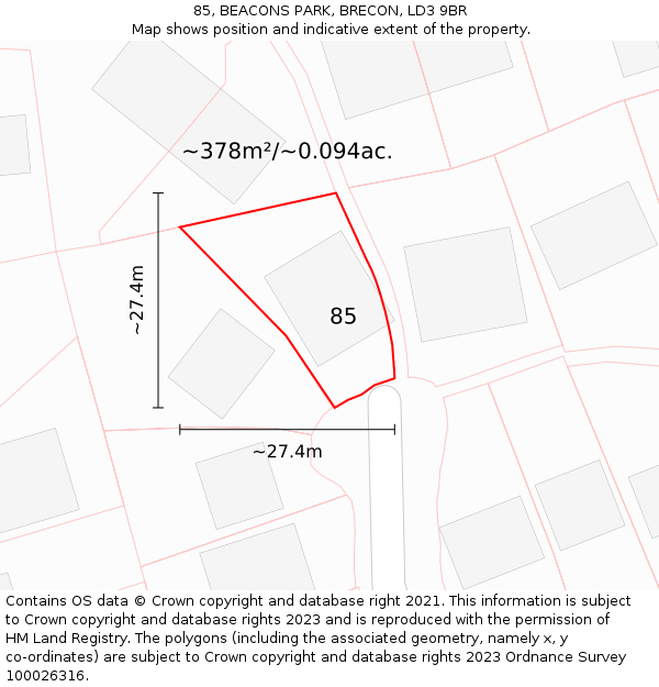 85, BEACONS PARK, BRECON, LD3 9BR: Plot and title map