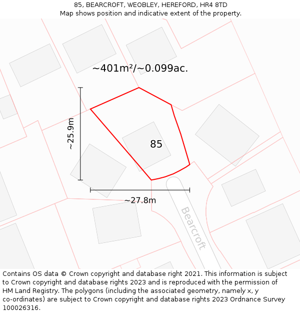85, BEARCROFT, WEOBLEY, HEREFORD, HR4 8TD: Plot and title map