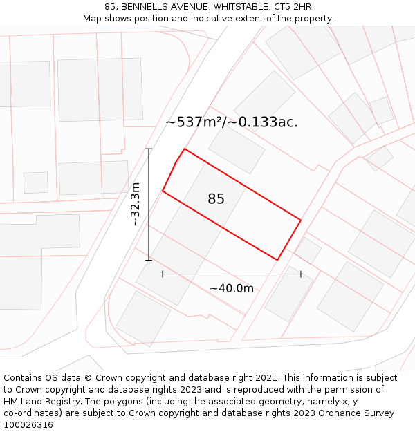 85, BENNELLS AVENUE, WHITSTABLE, CT5 2HR: Plot and title map