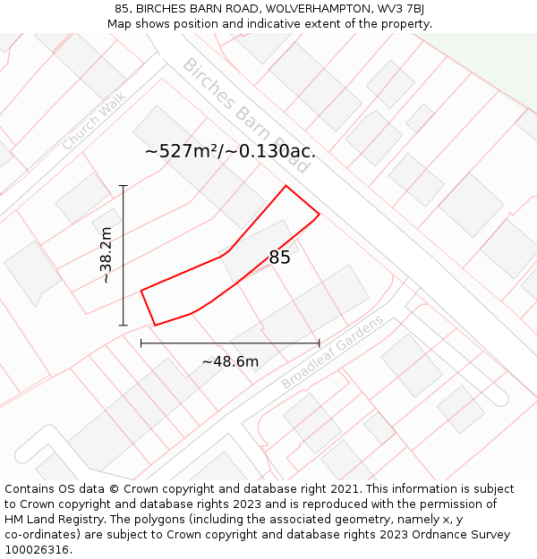85, BIRCHES BARN ROAD, WOLVERHAMPTON, WV3 7BJ: Plot and title map