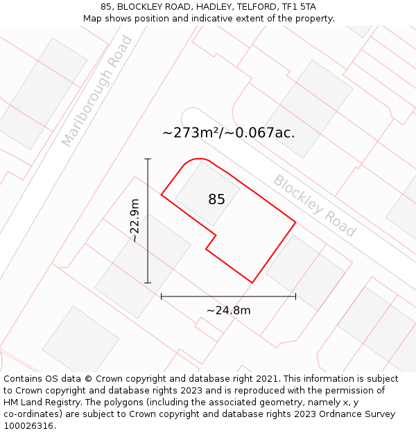 85, BLOCKLEY ROAD, HADLEY, TELFORD, TF1 5TA: Plot and title map