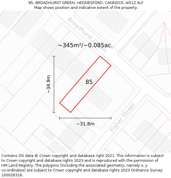 85, BROADHURST GREEN, HEDNESFORD, CANNOCK, WS12 4LF: Plot and title map
