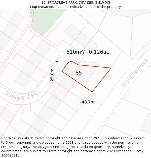 85, BROADLEAS PARK, DEVIZES, SN10 5JG: Plot and title map