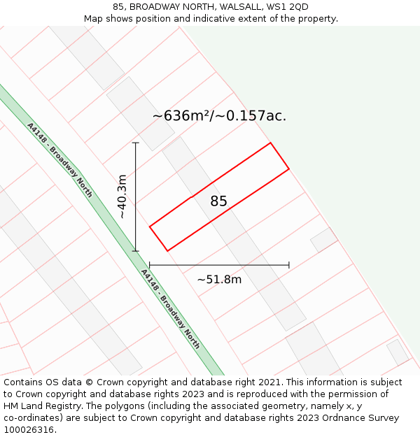 85, BROADWAY NORTH, WALSALL, WS1 2QD: Plot and title map