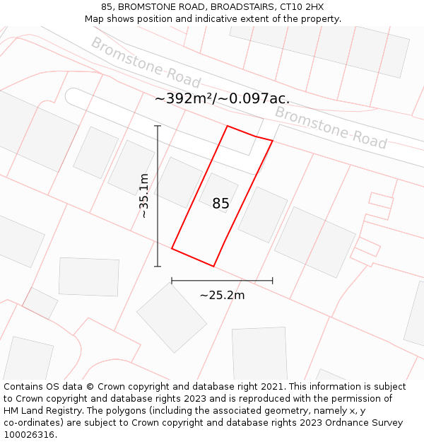 85, BROMSTONE ROAD, BROADSTAIRS, CT10 2HX: Plot and title map