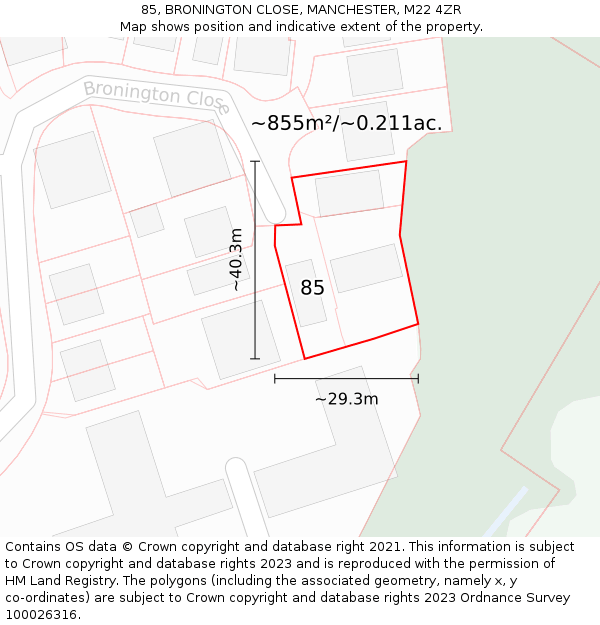 85, BRONINGTON CLOSE, MANCHESTER, M22 4ZR: Plot and title map